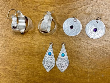 SILVERSMITHING - ETCHING Earrings and Pendant