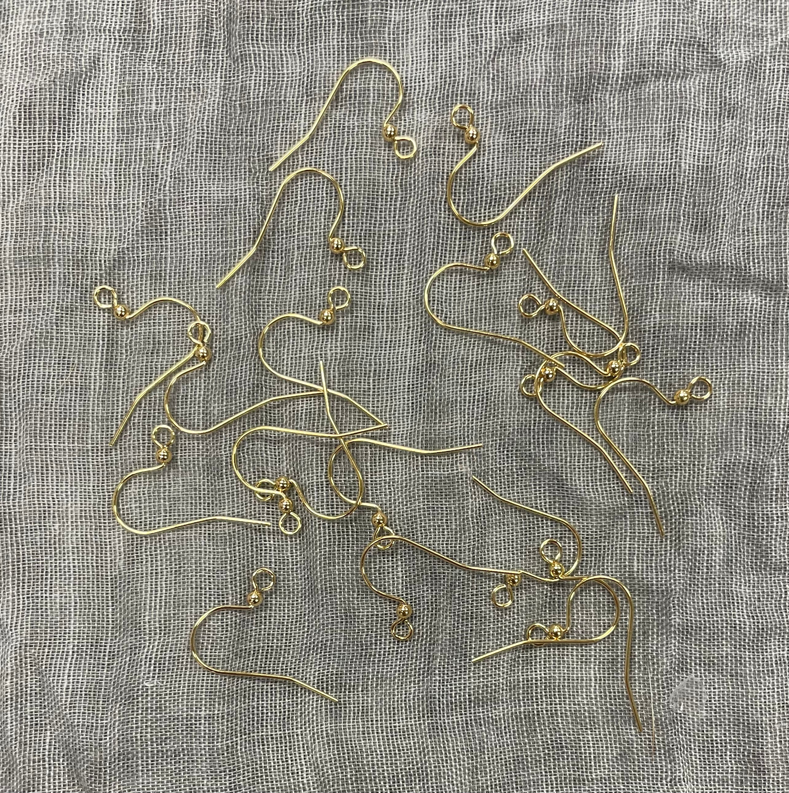 Gold Plate Fish Hook Ear Wire 17 mm With Ball, 10 Pairs