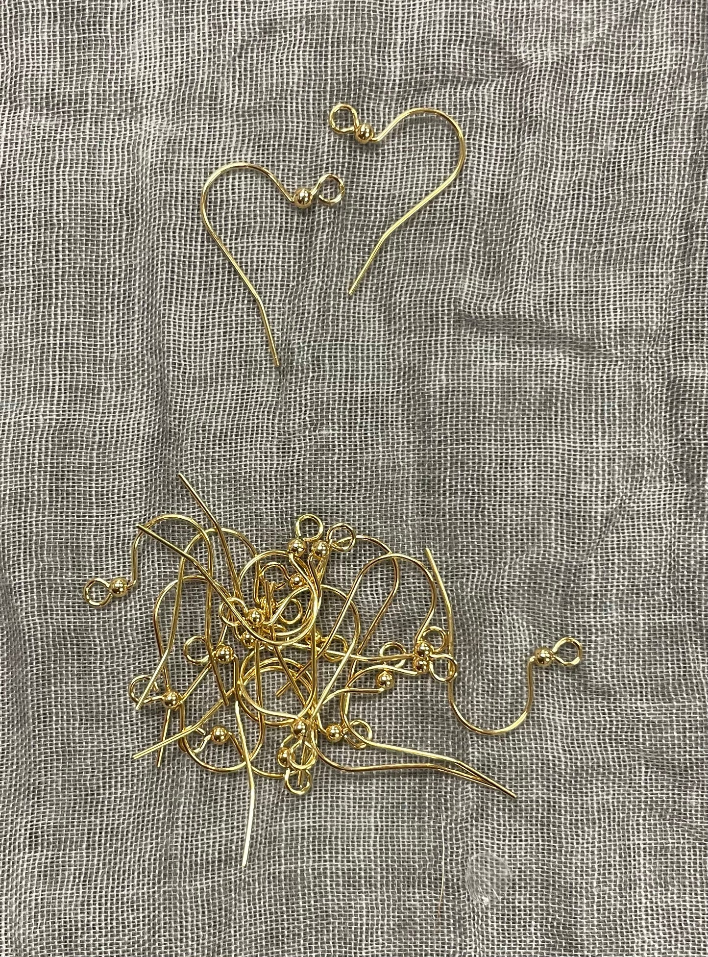 Gold Plate Fish Hook Ear Wire 17 mm With Ball, 10 Pairs