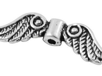 Angel Wing bead Antique Silver Alloy 100pc