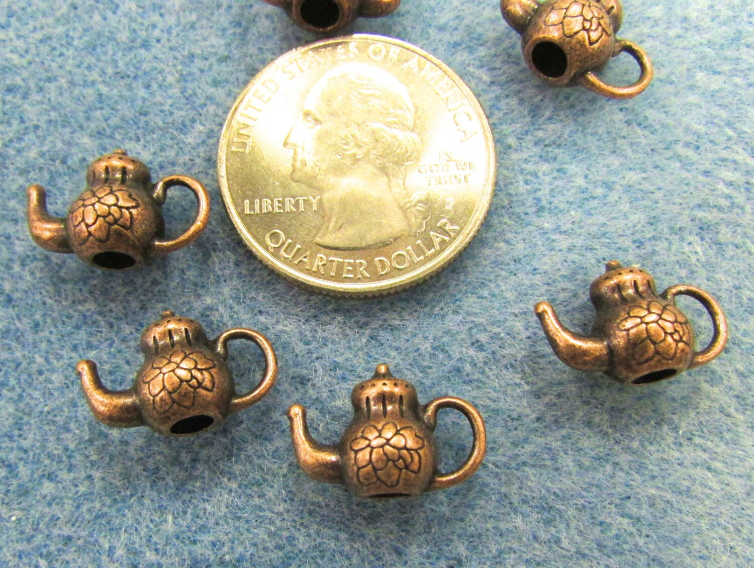 6-piece mini teapot charms antique copper