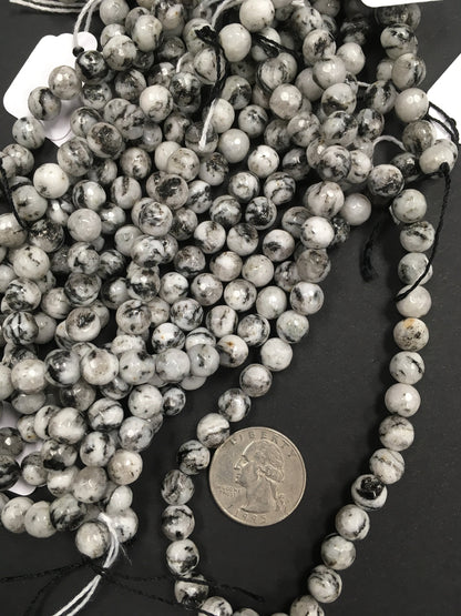 zebra Jasper, Black &amp; White 8mm faceted rounds, 15.5 inch strand