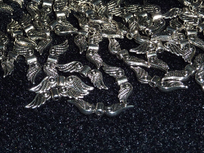 Angel Wing bead Antique Silver Alloy 100pc