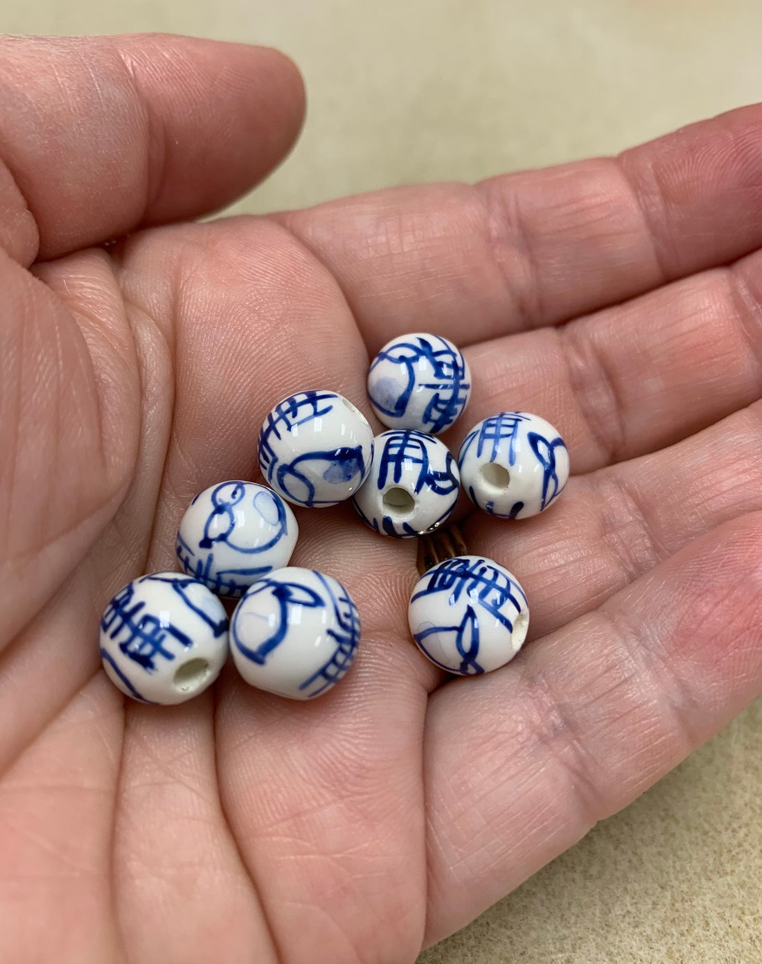 Porcelain Blue &amp; White, 10mm Round bead;  8 beads per pkg, 