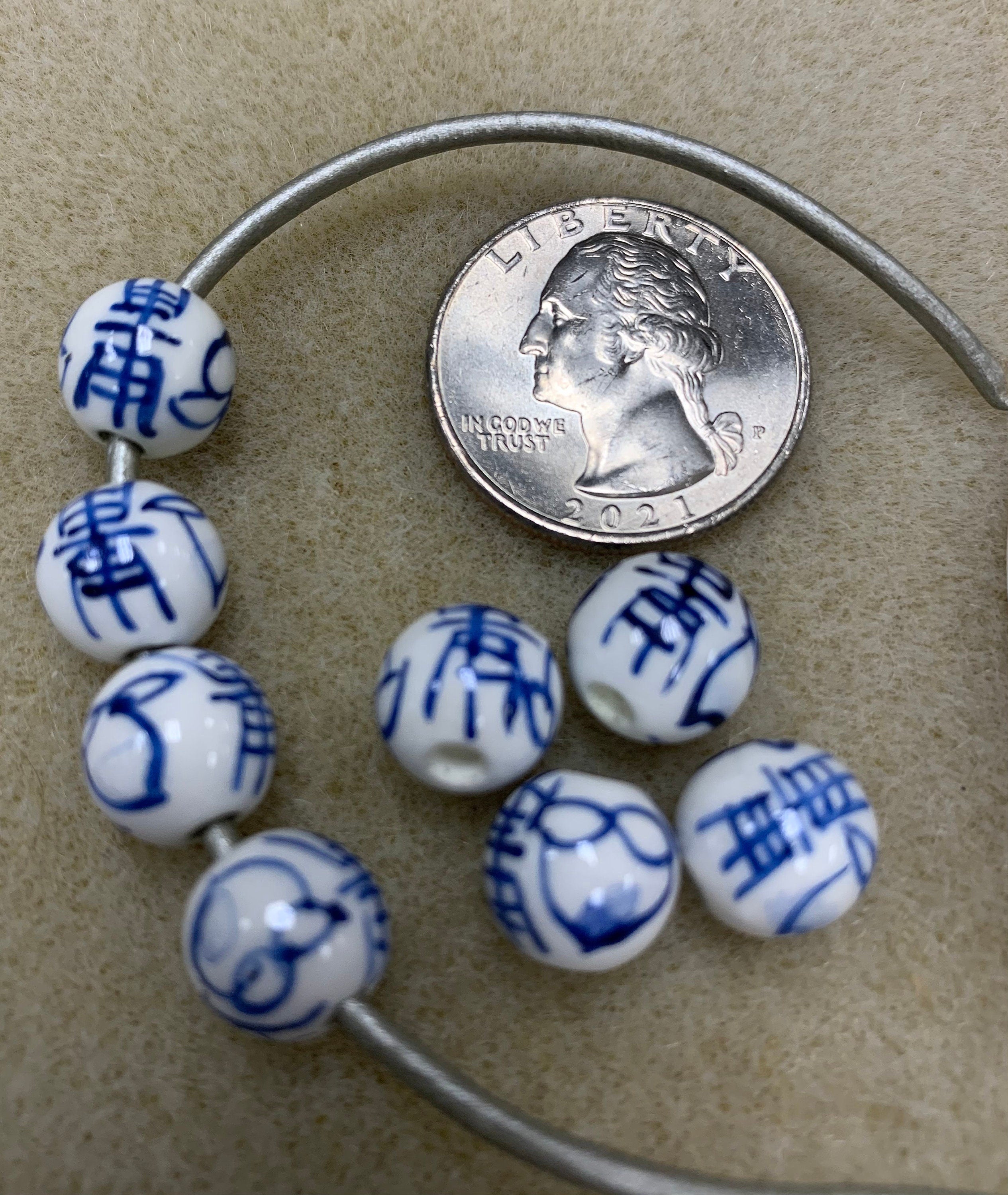 Porcelain Blue &amp; White, 10mm Round bead;  8 beads per pkg, 