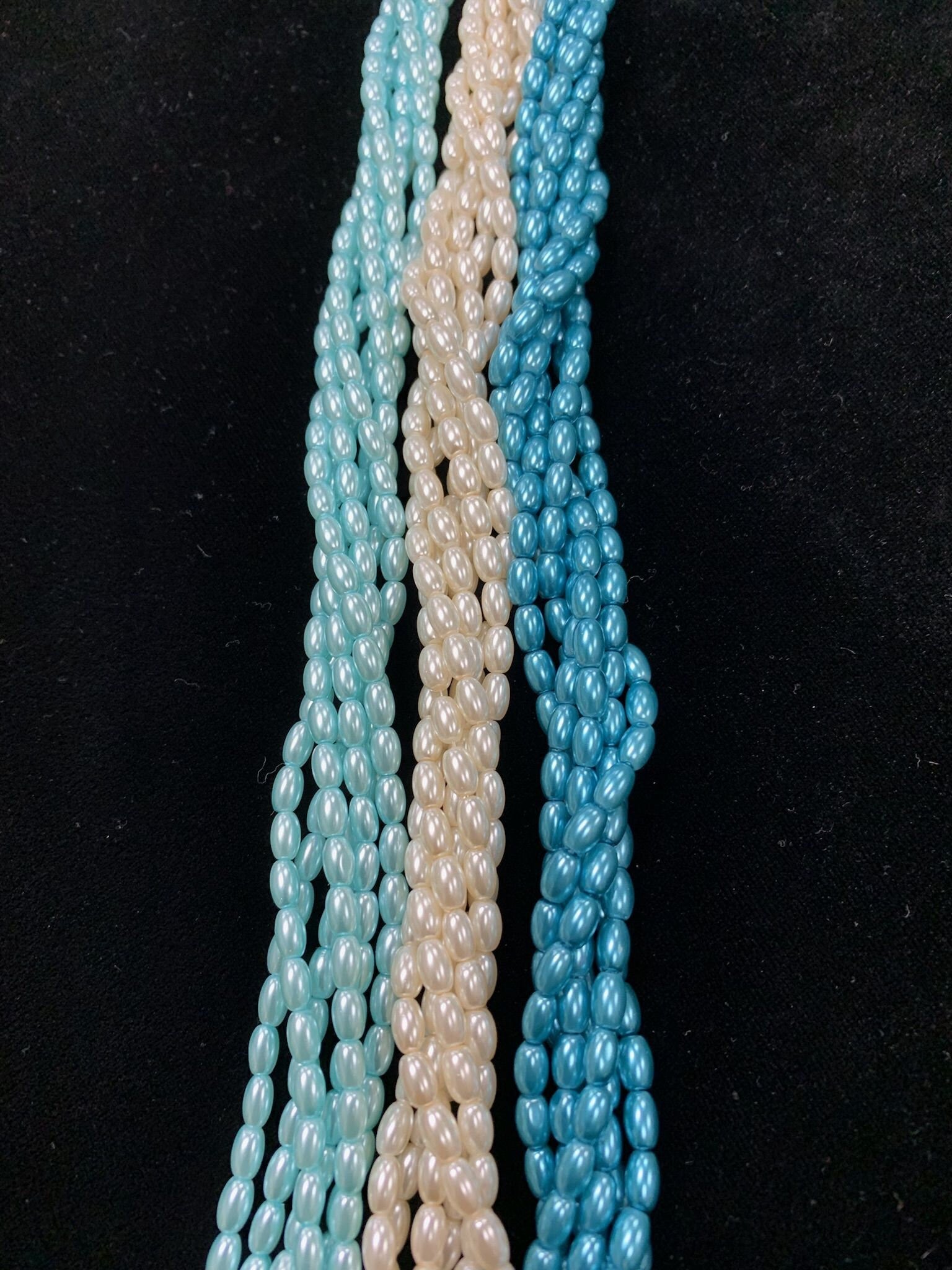 Glass Rice Pearl 6x4mm 3-strands "Seafoam"