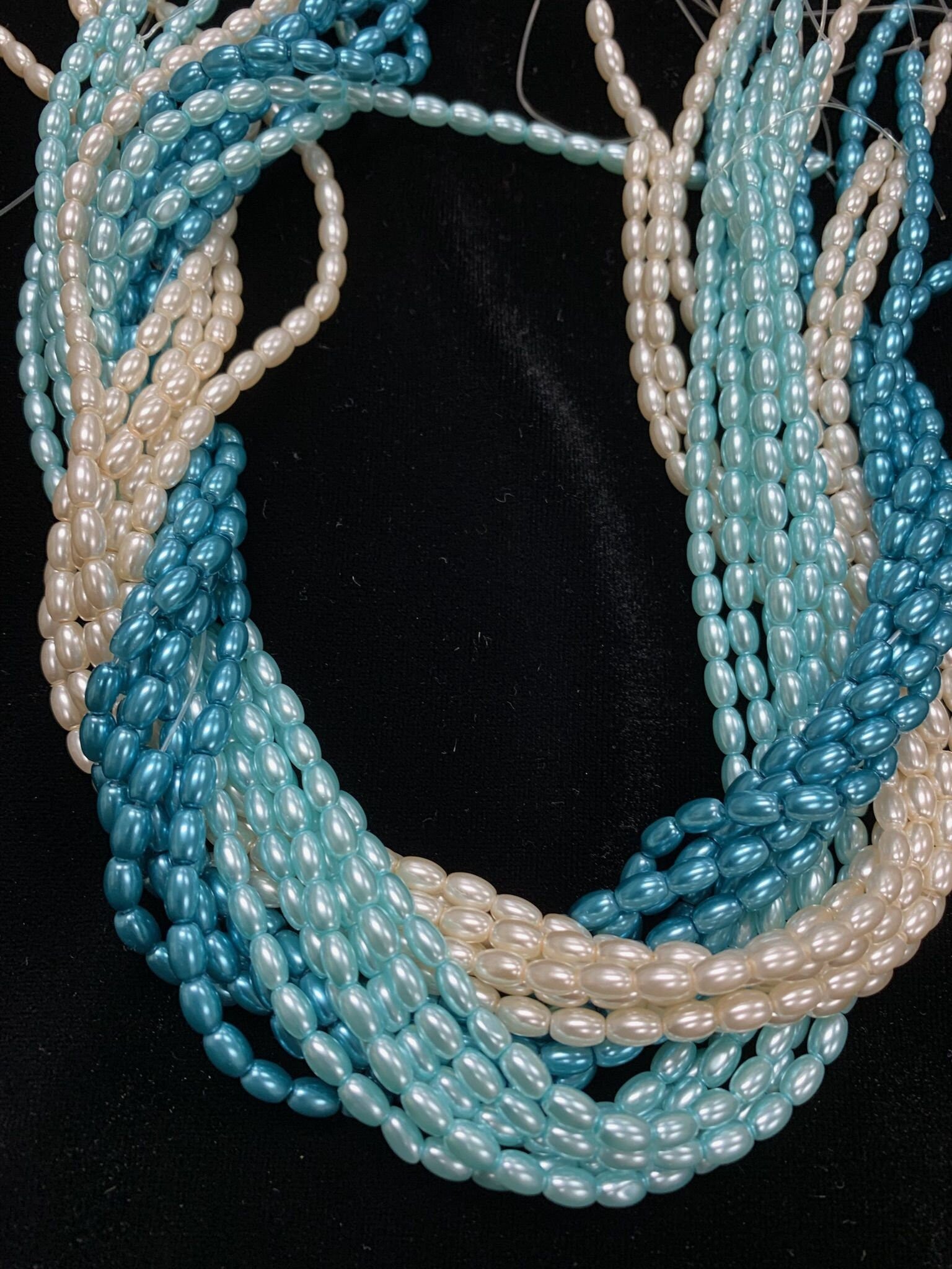 Glass Rice Pearl 6x4mm 3-strands "Seafoam"