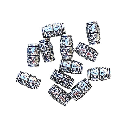 Antique Silver Patterned Tube Spacer Beads, 12 Pieces