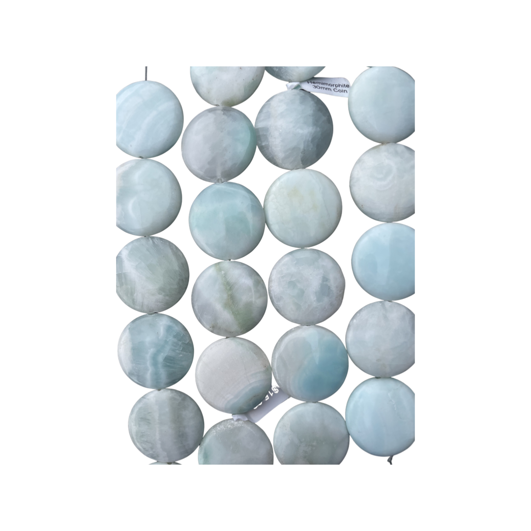 Round 30mm Coin Hemimorphite Beads