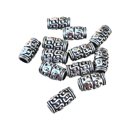 Antique Silver Patterned Tube Spacer Beads, 12 Pieces