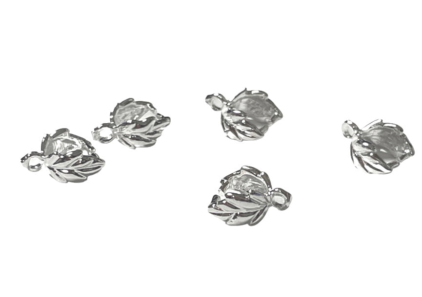 Silver Plated Small Bails with Leaf Design, 5 pc 9x7mm