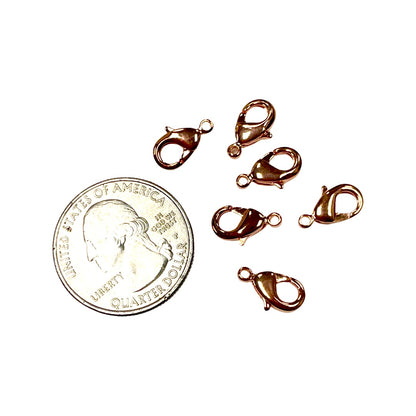 Shiny Copper Plated Lobster Claw Clasps, 12mm x 7mm, 6 Pieces